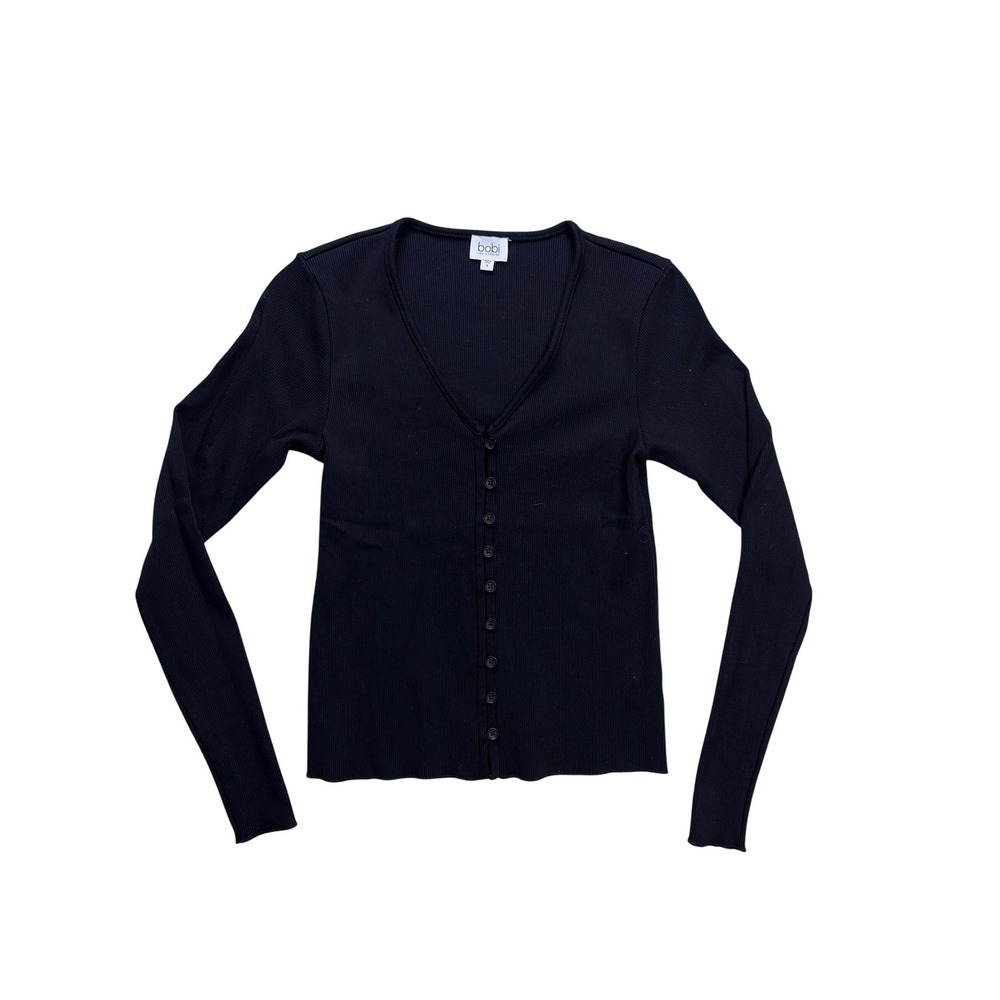 Bobi Los Angeles Revolve Cardigan Women Small Black Ribbed V-Neck Button Front